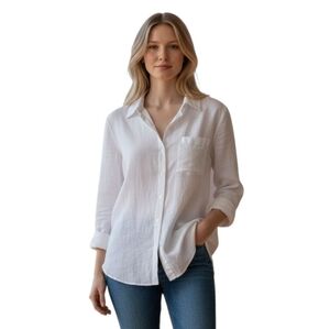 Reiss White Linen Minimalist Classic Coastal Neutral Button Down Shirt women's 2